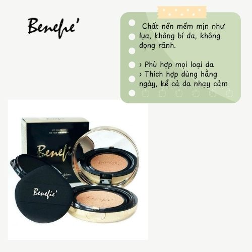 Ampoule Cushion Phấn Nước Benefie' Chống Nắng, Bền Màu, Kiềm Dầu, Căng Bóng Che Phủ Cao SPF50 PA++++