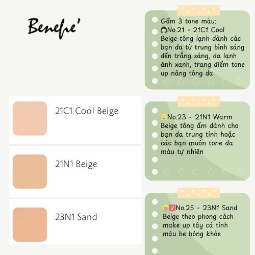 Ampoule Cushion Phấn Nước Benefie' Chống Nắng, Bền Màu, Kiềm Dầu, Căng Bóng Che Phủ Cao SPF50 PA++++