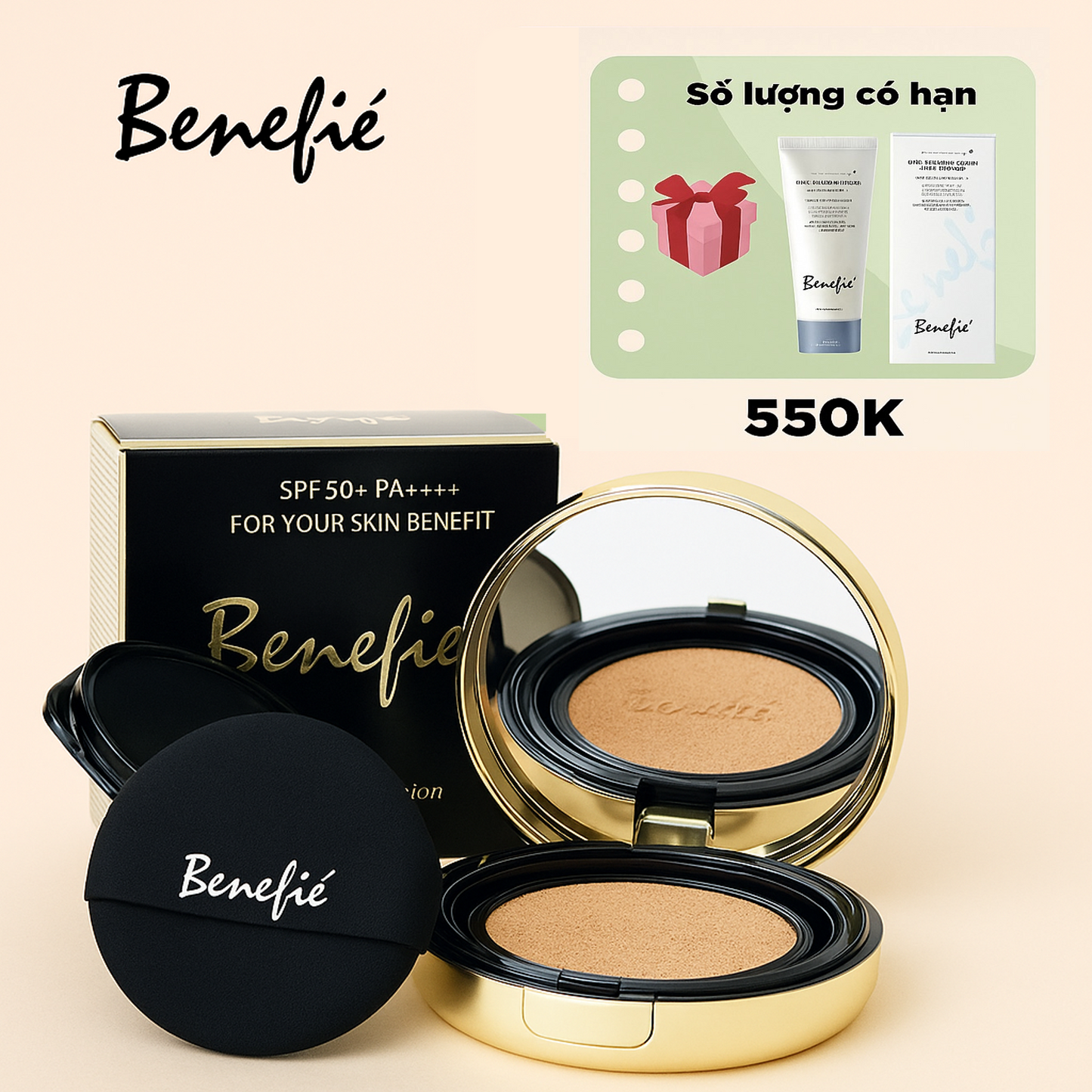 Ampoule Cushion Phấn Nước Benefie' Chống Nắng, Bền Màu, Kiềm Dầu, Căng Bóng Che Phủ Cao SPF50 PA++++